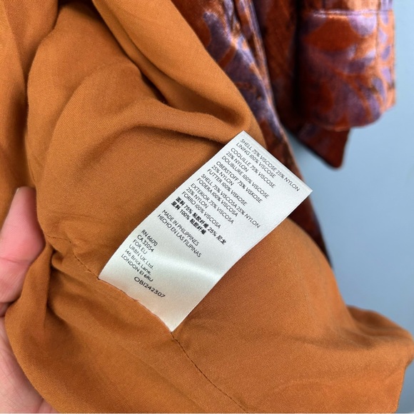 Anthropologie Esme Velvet Kimono jacket size XS open front Brown and Purple - Picture 15 of 15